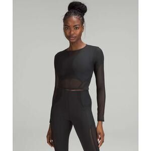 Lululemon Mesh Panelled Training Long Sleeve Crop T-Shirt Black Women's Size 12